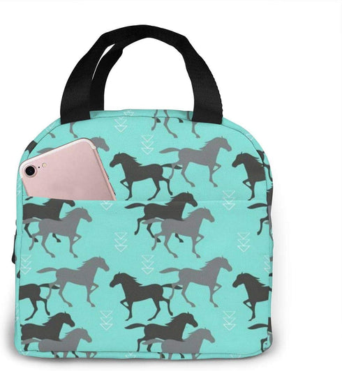 antspuent Wild Horses Lunch Bag for Women Girls Kids Insulated Picnic Pouch Thermal Cooler Tote Bento Large Meal Prep Cute Bag Big Leakproof Soft Bags for Lunch Box, Camping, Travel, Fishing