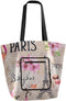 ALAZA Eiffel Tower Pink Flowers Bicycl French Paris Reusable Handle Grocery Tote Bag Foldable