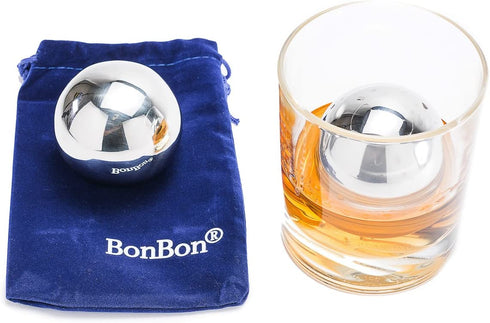 BonBon Large 5.5 cm pair of Whiskey Balls-Reusable Metal Stainless Steel,Scotch,Vodka,Wine Ice Chiller Rocks Gift Set. Chilling Stones Cubes Won't Dilute Your Favorite Drink