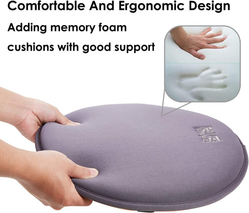 Big Hippo Chair Pads, Memory Foam Chair Seat Cushion Non Slip Rubber Back Thicken Round Stool Cushions with Elastic Bands for Home Office Outdoor Seats (16inch, Gray-1pc)
