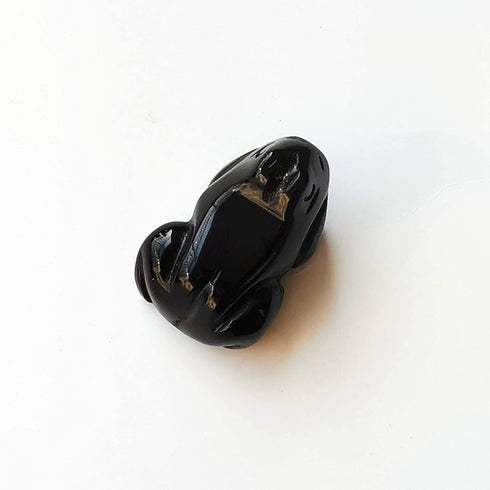 Bacatgem 1 Pcs Natural Black Obsidian Frog Crystals and Healing Stone Figurines, 1.5 Inches Hand Carved Pocket Animal Room Decor Gemstone