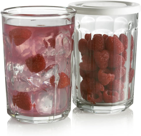 Luminarc Working 21-Ounce Storage Jar/Cooler with Lids, Set of 4 Tumbler Glasses, Clear