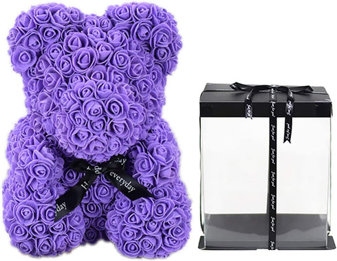 Qivange Rose Bear Rose Teddy Bear Best Gift for Valentines Day, Anniversary, Birthdays & Bridal Showers 10 inch (Purple)