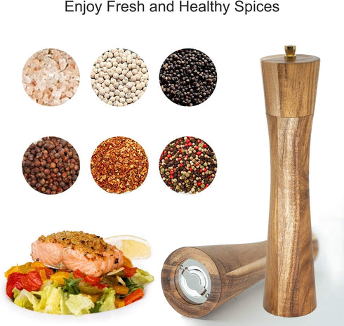 Wooden Pepper Grinder,10Inch pepper mill Acacia Wood salt pepper grinder refillable with Adjustable Coarseness, salt and pepper shaker Tableware Gifts1PC