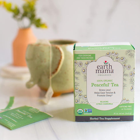Earth Mama Organic Peaceful Mama Tea Bags for Pregnancy and Beyond, Citrus Chamomile, Stress Less, 16 Count, Pack of 3