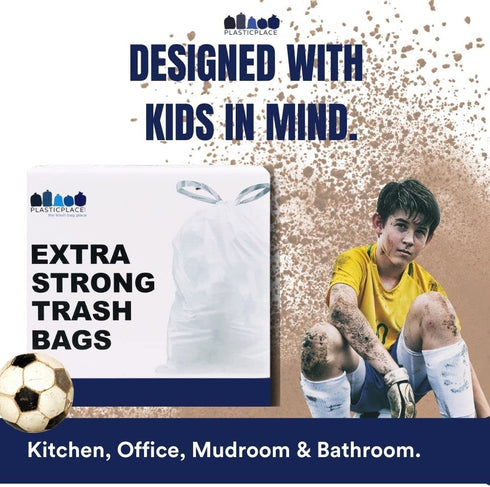 Plasticplace W8DSWHJR100 8 Gallon Trash Bags ”‚ 0.7 Mil ”‚ White Drawstring Garbage Can Liners ”‚ 22" x 22" (100 Count)