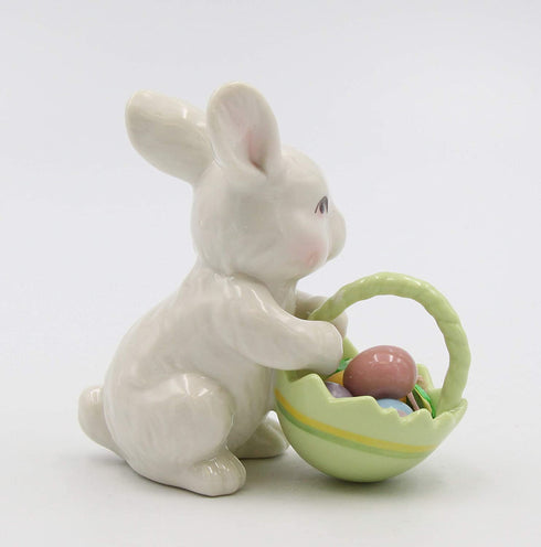 Cosmos 10593 Fine Porcelain Bunny with Easter Basket Figurine, 3-3/4-Inch,White