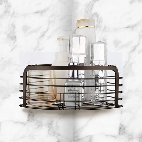 Smatorga Corner Shower Caddy Organizer Adhesive?Shower Corner Shelf Rack with Hook for Bathroom, Washroom, Kitchen, Stainless Steel,Bronze