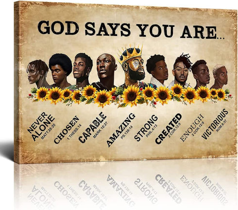 African American Black Men Wall Art Black Man Inspirational Picture Canvas Sunflower Painting Wall Decor Mordern Artwork Prints Home Decorative For Living Room Bedroom Framed 12x16inch