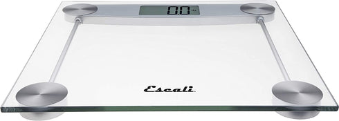 Escali E184 Extra Large Clear Glass Bathroom Body Scale, Traditional Square Sleek Design, LCD Digital Display, 400lb Capacity, Clear, 11.8 x 11.8 x 1 in
