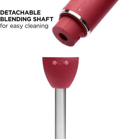 Chefman Immersion Stick Hand Blender with Stainless Steel Blades, Powerful Electric Ice Crushing 2-Speed Control Handheld Food Mixer, Purees, Smoothies, Shakes, Sauces & Soups, Red