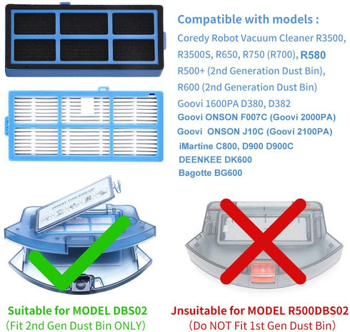 LesinaVac Replacement Parts Accessories for Goovi 1600PA D380 D382,Coredy R3500 R3500S R550(R500+) R650 R600 R700 R750,iMartine C800 D900 D900C, DeenKee DK600, Bagotte BG600 Robot Vacuum