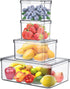 Set of 4 Fridge Storage Bins,Stackable Kitchen Pantry Cabinet, Freezer Food Organizer Box with Lid,Clear Plastic BPA Free Food Container for Kitchen Countertops, Refrigerator