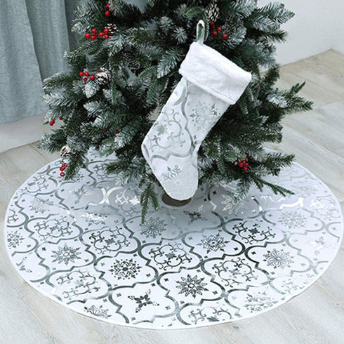 BESPORTBLE Christmas Tree Skirt Apron Mat Decoration Xmas Tree Apron Skirt Base Mat Dress Up Props for Party Home 120cm/47Inch (Silver)