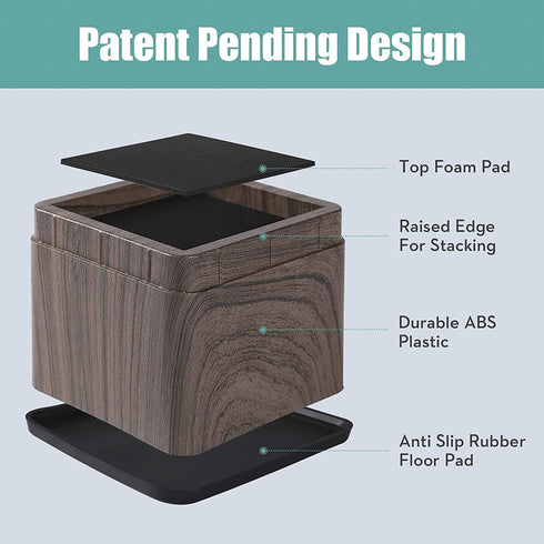 MEETWARM 3 inch Bed Risers Heavy Duty Stackable Furniture Risers for Couch Sofa Bed Desk Table (Black Walnut Wood Grain), Set of 4