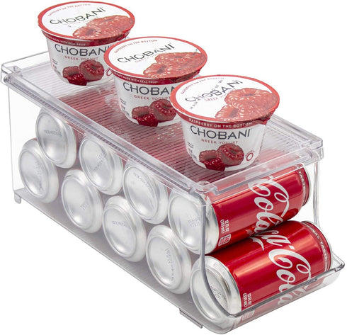 Sorbus Soda Can Organizer and Canned Food Bin Stackable Dispenser with Lid for Refrigerator, Pantry, Freezer Holds 9 Cans, BPA-Free, Clear Design (1-Pack)