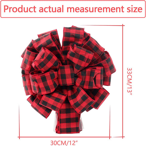 MoonXmas Christmas Tree Topper, Red and Black Buffalo Plaid Christmas Bows for Xmas Holiday Party Decoration.