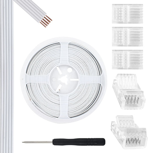RGBZONE 32.8ft 5 Pin RGBW Extension Cable Wire Cord and 5Pack 5 Pin RGBW LED Light Strip Connectors Strip to Wire Quick Connection for 10mm Wide Waterproof or Non-Waterproof 5050 LED RGBW Strip Light