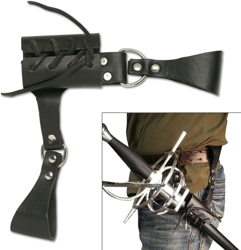 BladesUSA – Universal Leather Sword Frog – Steel Hardware, Adjustable Lacing for Proper Fit, Designed to Fit a Wide Variety of Swords and Scabbards – Fantasy, Historical, Cosplay – PK-6182