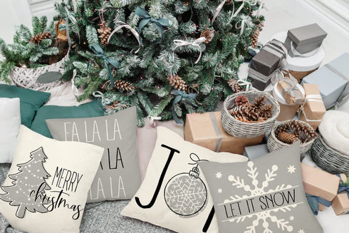 4TH Emotion Gray Christmas Pillow Covers 18x18 Set of 4 Farmhouse Christmas Decorations Merry Tree Joy Let It Snow FA La La Winter Holiday Decor Throw Cushion Case for Home Couch TH055-18