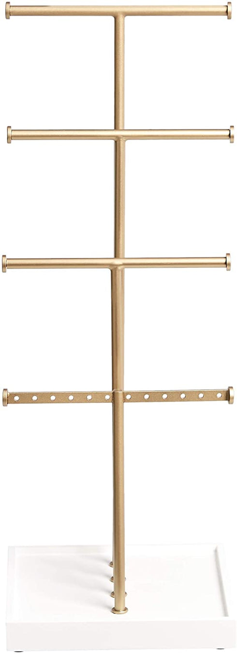 Amazon Basics Four-Tier Jewelry Tree Stand - White/Brass