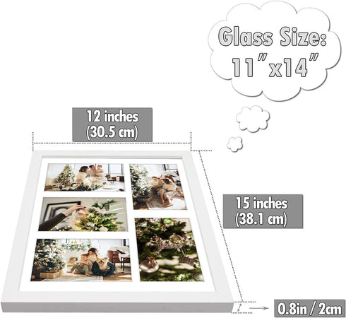 Golden State Art, 11x14 White Wood Frame with White Mat - Displays Five 4x6 Photos - Real Glass, Sawtooth Hangers, Swivel Tabs - Wall Mounting, Landscape, Portrait