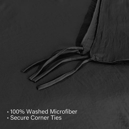 Basic Beyond Duvet Cover King Size, Washed Microfiber Black/Grey Duvet Cover Set with Coconut Button Closure - 3 Pieces (1 Duvet Cover & 2 Pillowcases)