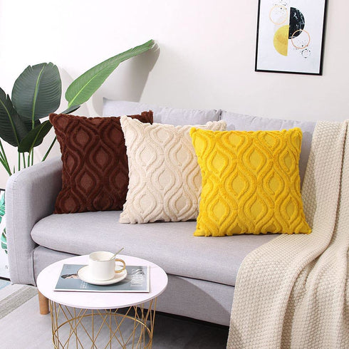 Decorative Throw Pillow Covers 20x20, Faux Fur Farmhouse Boho Pillow Cases ,Soft Plush Fuzzy Beige Cushion Covers for Sofa Couch Living Room Bedroom Set of 2