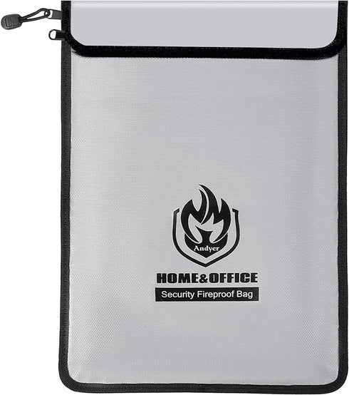 Upgraded Two Pockets Fireproof Document Bag (2000?), andyer 15”x 11”Waterproof and Fireproof Money Bag with Zipper, Fire Safe Storage for Valuables,Money,Jewelry,Legal Documents,File and Tablet