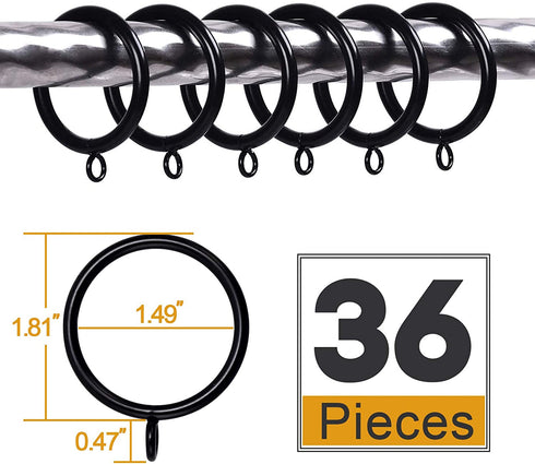 ANJUU 36 Pack 38mm Inner Diameter Metal Curtain Drape Sliding Eyelet Rings Black Tone