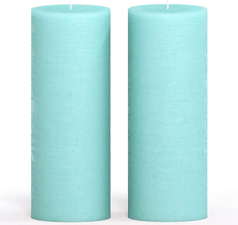CANDWAX 3x8 Pillar Candle Set of 2 - Decorative Rustic Candles Unscented and No Drip Candles - Ideal as Wedding Candles or Large Candles for Home Interior - Light Turquoise Candles