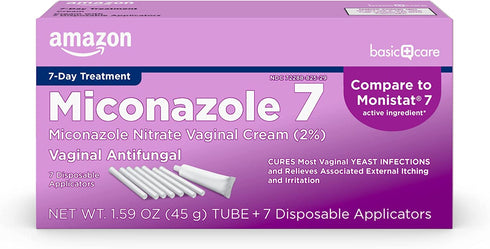 Amazon Basic Care Miconazole 7, Miconazole Nitrate Vaginal Cream (2%), Vaginal Antifungal, 7-Day Treatment , White , 1.59 Ounce (Pack of 1)