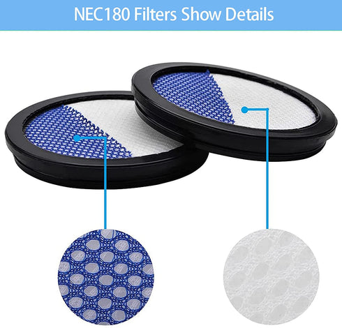 NEC180 NEC185 NEC186 NEC190 Filters, Kaulolado 4 Pack Washable Replacement vacuum Filter Compatible with Eureka RapidClean Pro Stick NEC180 NEC185 NEC186 NEC190 Vacuum Cleaner