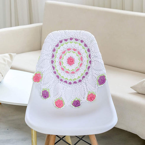 Qxzvzem One Piece 20 Inch Easter Doilies for Dressers and End Tables Round Cloth Lace Placemats Crafts Rose Spring Doily Hand Crochet Large Cotton Multicolor Tablecloth