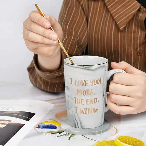 I Love You More The End I Win Mug - Valentine's Day Anniversary Mug for Him - Funny Coffee Mug for Boyfriend - Birthday Coffee Mug for Men Husband Boyfriend - Marble Mug 14 Oz with Box