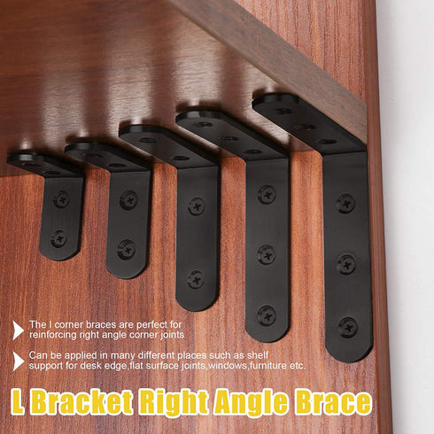 Mardatt 20 Sets 20x20mm Stainless Steel Black L Brackets Corner Braces Right Angle Brackets Heavy Duty with Mounting Screws for Wood Shelf Chair Cabinet Furniture Brackets