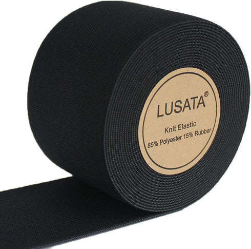 lusata 2 inch Wide Black Knit Elastic Spool Heavy Stretch High Elasticity Knit Elastic Band 5 Yard