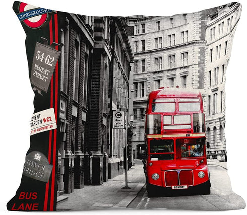 Emvency Set of 4 Linen Throw Pillow Covers 18x18 Inches Home Decorative Cushion Red London Street Bus Telephone Booth Big Ben Pillow Cases Square Pillocases for Bed Sofa