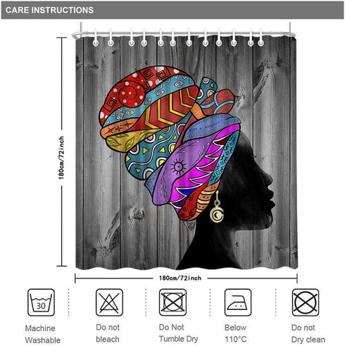 African American Woman Pretty Girl Shower Curtain Polyester Fabric Shower Curtain 72 X72 inch with Hooks Waterproof African Shower Curtains for Bathroom Durable Afro Lady Shower Curtain