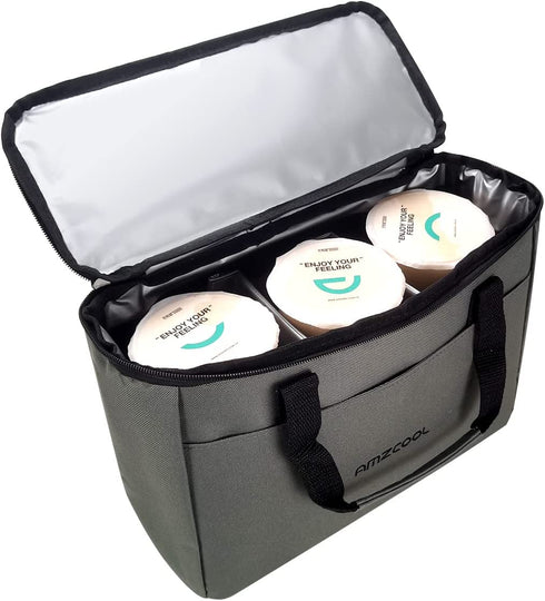 Reusable 3 Cups Drink Carrier Bag Keep Your Drink Cold and Food Hot Reusable Cup Carrier Tote Bag with Portable Handle Adjustable Dividers Storage Bag