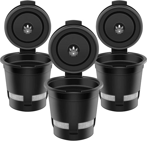 Reusable K Cups for Keurig, EZBASICS Reusable Coffee Filters Refillable Single Serve Coffee Maker, 3-Pack of Reusable Coffee Pods, Black