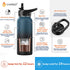CIVAGO 40 oz Insulated Water Bottle With Straw, Stainless Steel Sports Water Cup Flask with 3 Lids (Straw, Spout and Handle Lid), Double Walled Travel Thermo Canteen Mug, Midnight Black