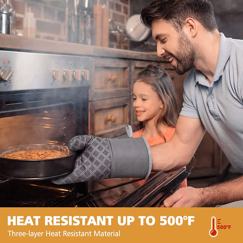 Oven Mitts and Pot Holders Kitchen: 500° Heat Resistant Oven Gloves Silicone Ovenmitts Hotpads Set - Quilted Long Kitchen Mittens Potholders Washable Mits Hot Pads Flexibility for Baking