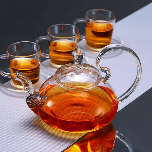 Hemoton Glass Teapot 600ml Teapot Glass Pitcher Clear Crystal Teapot with Raised Handle Transparent Tea Ware for Blooming Loose Leaf Carafe