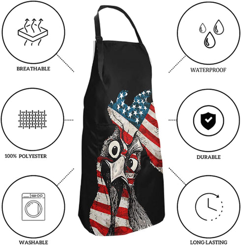 Fashion Apron Funny Chicken Illustration Print Kitchen Chef's Aprons with Adjustable Straps, Cross Back for Home, Artist, Crafting, Restaurant
