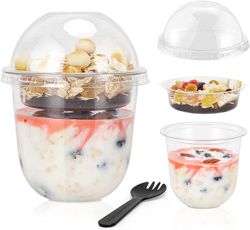 50Sets 12OZ Clear Plastic Parfait Cups with Lids Dome Lids No Hole with Insert Dessert Cups with Lids for Yogurt Fruit and Cereal Parfait Plastic Cups with Lids Ice Cream Cups