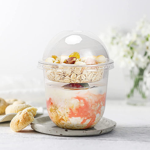 50Sets 12OZ Clear Plastic Parfait Cups with Lids Dome Lids No Hole with Insert Dessert Cups with Lids for Yogurt Fruit and Cereal Parfait Plastic Cups with Lids Ice Cream Cups