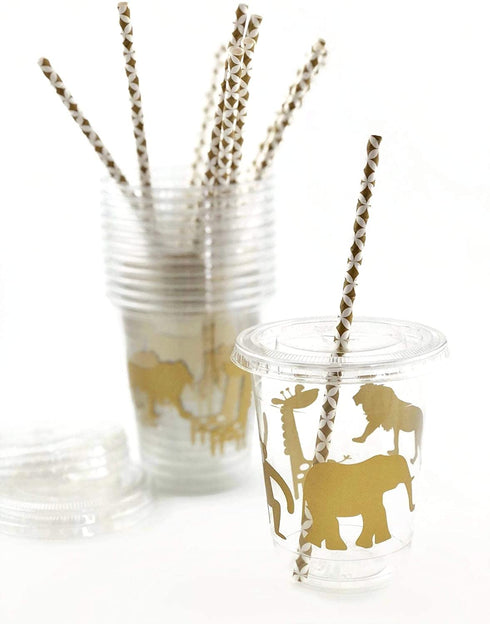 Gold Safari Party Disposable Cups (12 Set) Jungle Birthday or Baby Shower