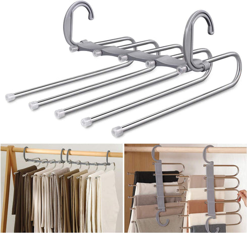 AIR&TREE 2 Pack Pants Hangers Space Saving,Anti-Rust Plastic Hangers,Durable and Sturdy Hangers for Pants Scarf Jeans Slack Trousers Ties Towels,Multiple Pants Hangers in One(Gray)