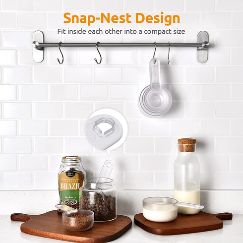 Plastic Clear Measuring Cups Set: U-Taste 5 Pieces Transparent Visual Tritan Nesting Food Measure Cups with Large Engraved Measurements and Snap-Nest Buttons for Dry Liquid Ingredients Baking Cooking